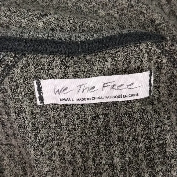 Free People Santa Clara Thermal Top Women Small Oversize Waffle Knit Vneck Green - Picture 3 of 10